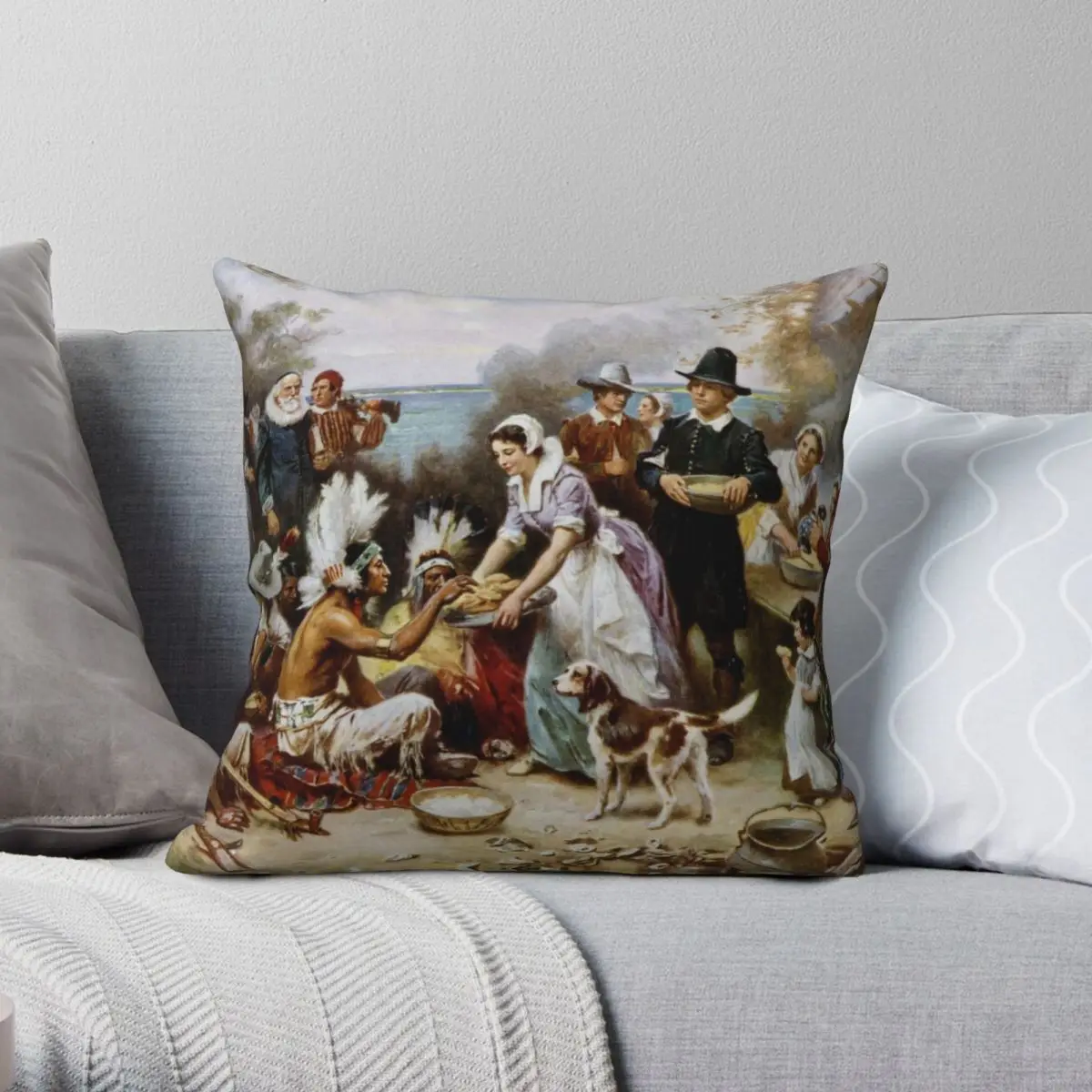 Квадратный чехол для подушки на первый День благодарения полиэстеровый льняной