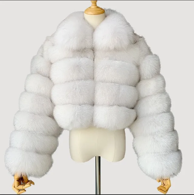 

2020 Fashion Cropped Fur Top Women FAUX Fox Fur Coat Plus Size Turn Down Fur Collar Winter Coat Women Fluffy Fur Jacket