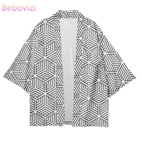 plus size fashion geometric patterns beach japanese style kimono streetwear men women cardigan haori yukata tops robe clothes