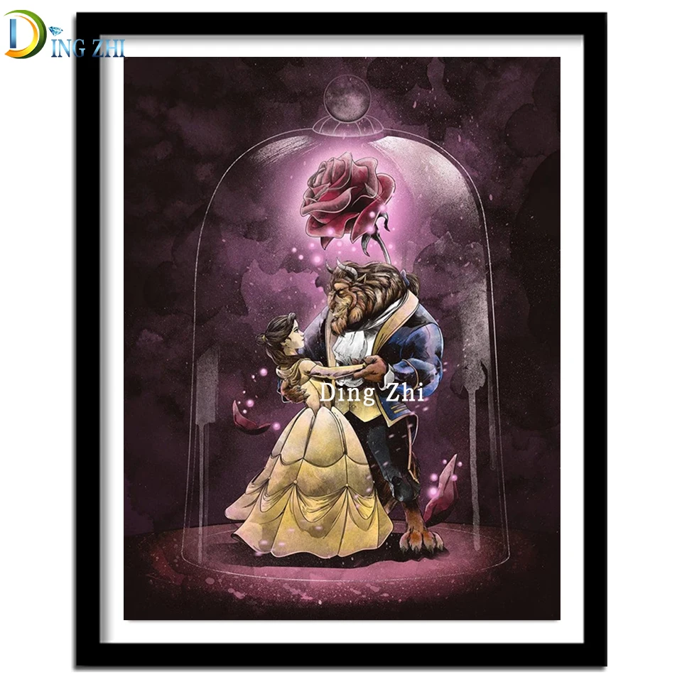 

5D красоты и с рисунком из мультфильма «Красавица и Чудовище» алмазов картина мультфильм "сделай сам", круглая, квадратная полная мозаичная к...