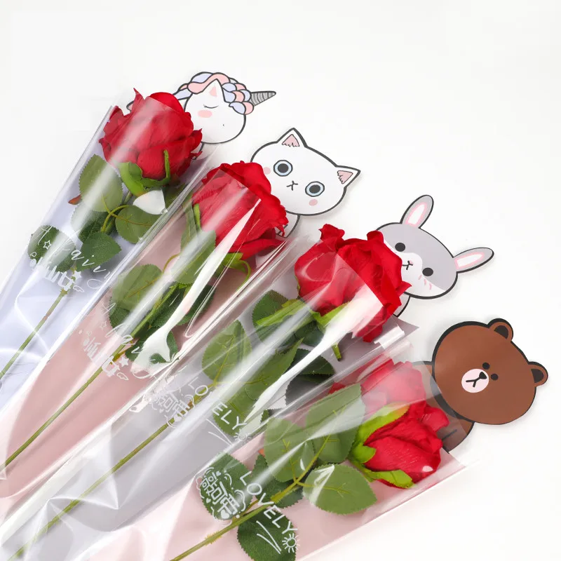 Cartoon Single Flower Rose Box Bouquet Wrapping Paper PVC Triangular Boxes - 20pcs image 6