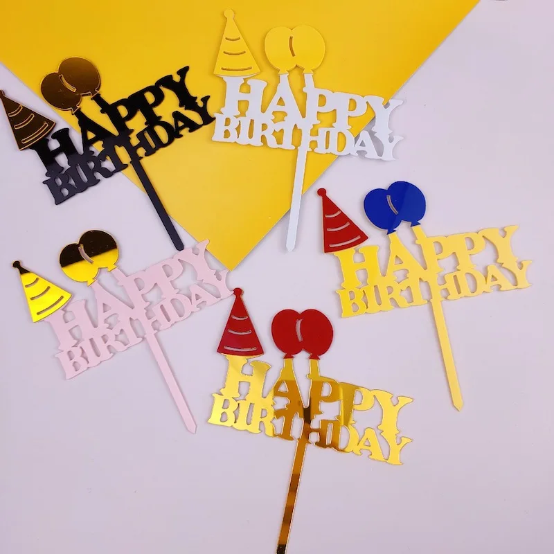 

New Acrylic Cake Topper Assorted Color Balloon Hat Cartoon Cake Topper For Children's Birthday Party Cake Decoration Baby Shower