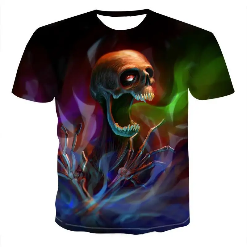 

Summer Men T-shirts Casual O-neck Short Sleeve Tee Tops Hip Hop Style Clothes Fashion Streetwear Skull 3D T Shirt Male