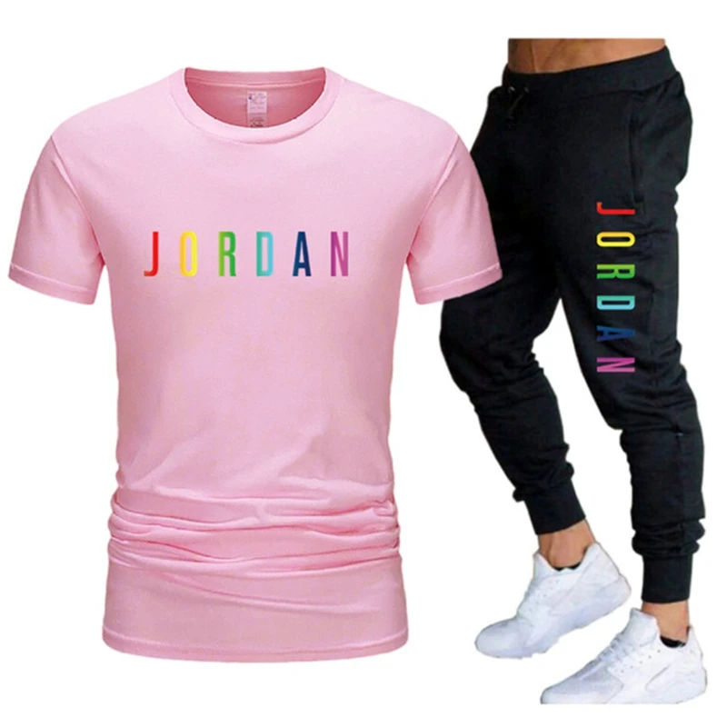 

Men Casual Sportswear Alphabet Brand Print Suit Running Sportswear Men Fitness Suit T-shirt + Pants 2 Piece Set