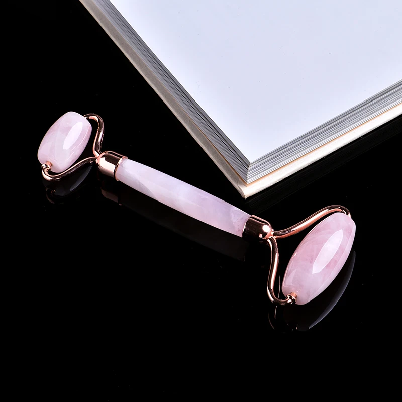 Rose Quartz 1 шт. натуральный розовый кварц минеральные ювелирные изделия портативный двуглавый камень массажер для лица Релаксация кожи здоровье DIY подарок - Цвет: Rose Quartz