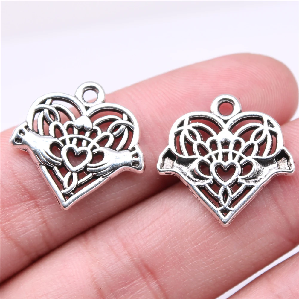 

10pcs Charms 21x20mm Hand Heart Charms For Jewelry Making DIY Jewelry Findings Antique Silver Plated Alloy Charms Pendant