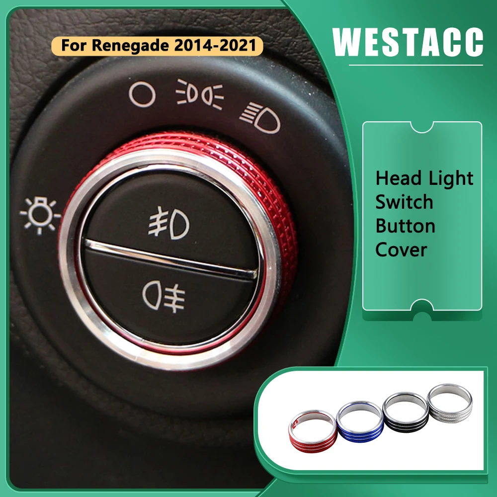 

Alumnium Alloy Car Head Light Lamp Switch Button Cover Sticker Ring for Jeep Renegade 2014 - 2021 Interior Accessories