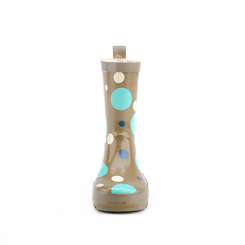 

street hip style hunting and farm use transparent brown upper cute polka printed kids custom rubber boots with steel shank