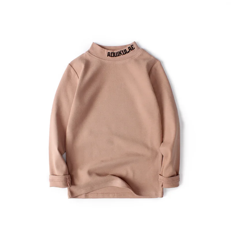 Salmon Pink GLO-STORY, новые модные детские однотонные топы с высоким воротником и длинными рукавами, теплое нижнее белье, футболки для девочек и мальчиков - Цвет: Salmon Pink