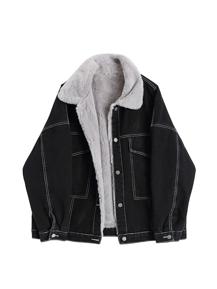 

2022 Women Lamb Wool Jean Jacket Korean Vintage Single Breasted Fleece Denim Coat Winter Fashion Casual Warm Thickened Jackets
