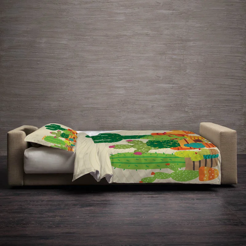 Пододеяльник в горшке с изображением кактуса растений суккулентов наволочка