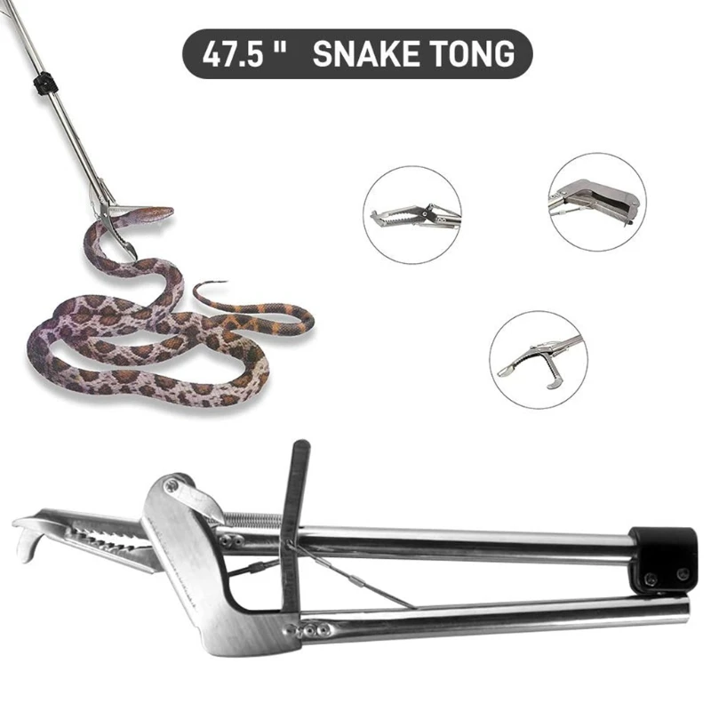 

Snake Tongs Professional Collapsible Reptile Catcher Rattlesnake Grabber Wide Serrated Jaw Handling Tool with Auto Lock