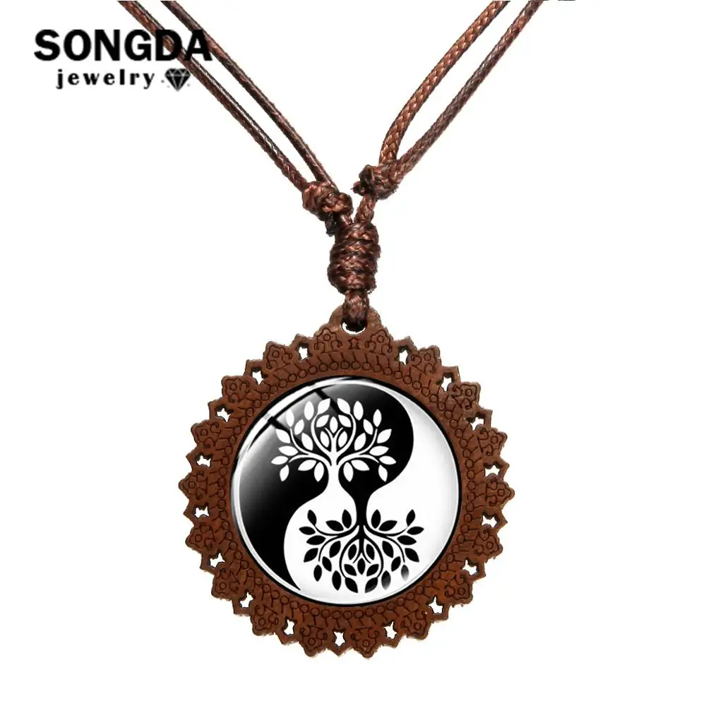 SONGDA Древо жизни Инь стеклянный купол деревянная подвеска ожерелье модная