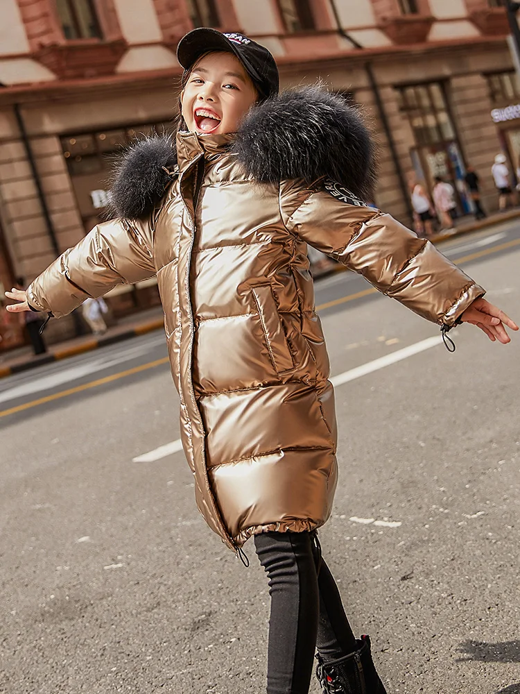 Зимняя детская верхняя одежда на утином пуху пальто для маленьких девочек и