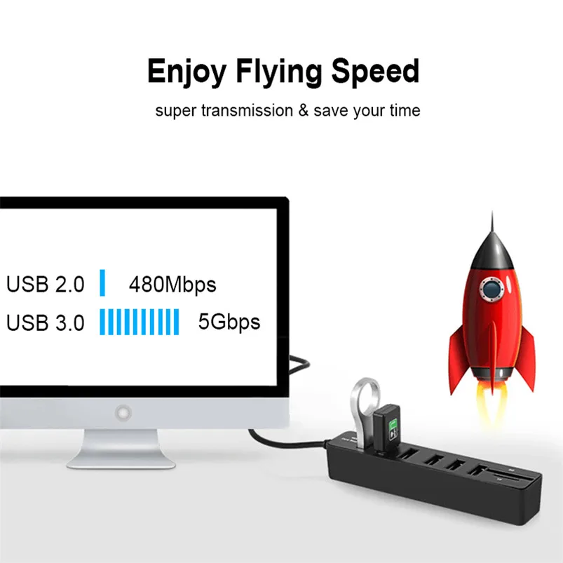 USB-разветвитель usb-хаб 3 0 с / 6 портами USB 2 и устройство считывания карт Micro TF/SD
