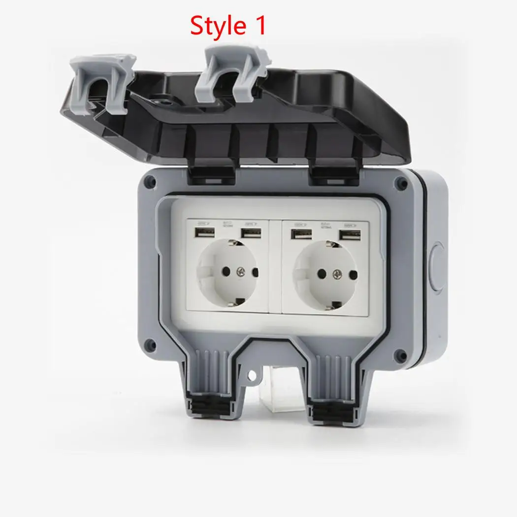 

Waterproof Outside Double Socket 2 Gang Dual USB Plug Sockets Box Outlets IP66 Home Improvement Two Styles New