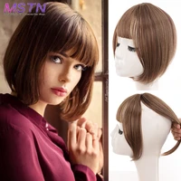 mstn ladies synthetic hair fringe clip bangs black brown wig piece added to the hair with high temperature fiber