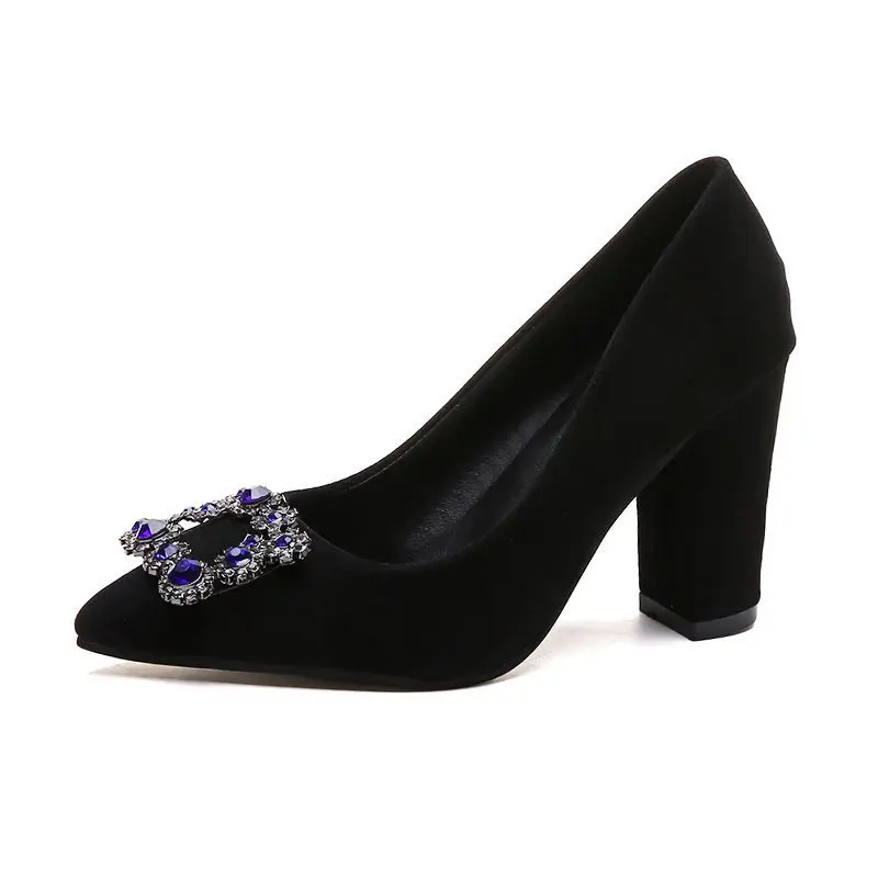 

Velvet Shoes Women Lace Heel Shallow Mouth Pointed Pumps Sandals Ladies Lace-Up 2021 Straps 3cm Beige Toe Casual African Spring