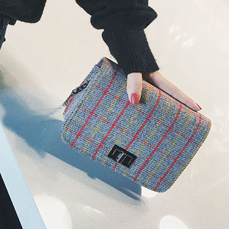 2020 Женская Повседневная клетчатая сумка на плечо Весенняя винтажная шерстяная