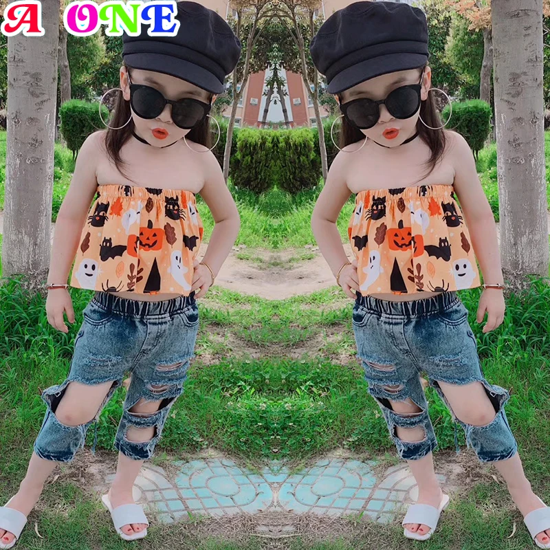 

2 шт., повседневная футболка и джинсы для девочек