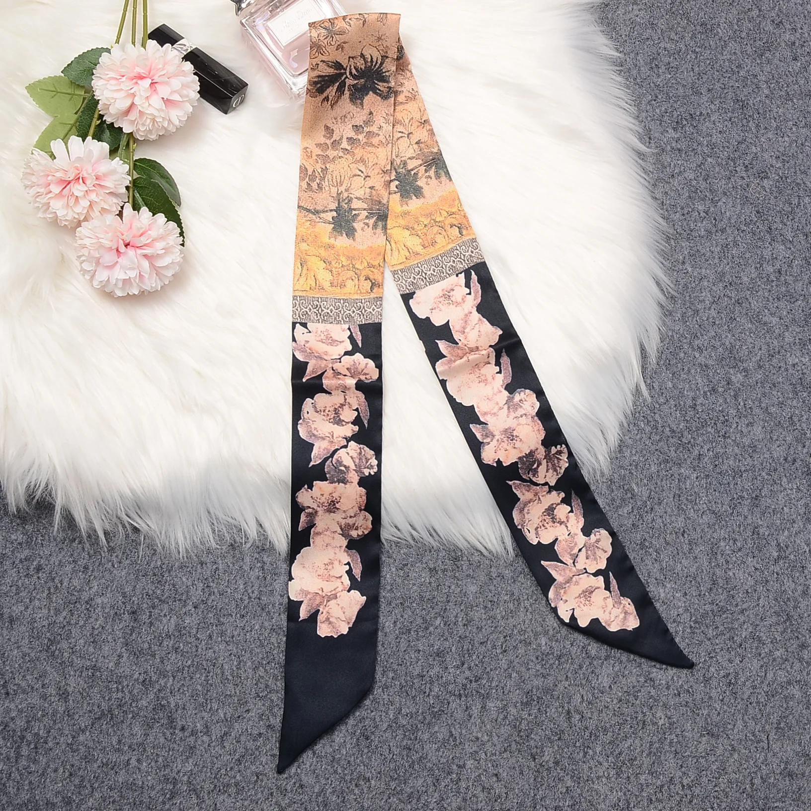 Брендовый шарф-сумка с принтом гардении саржа сатин шарф Женская Роскошная