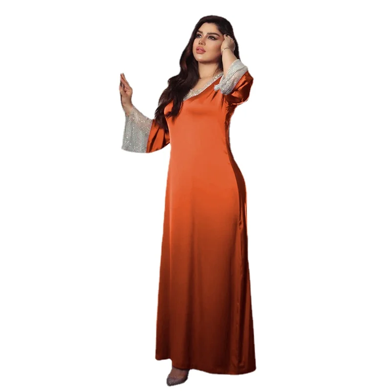 

Plus Size Dresses For Women 2021 Fashion Abaya Dubai Muslim Turkey Long Sleeve Satin Dress Vestidos Vetement Robe Longue Femme