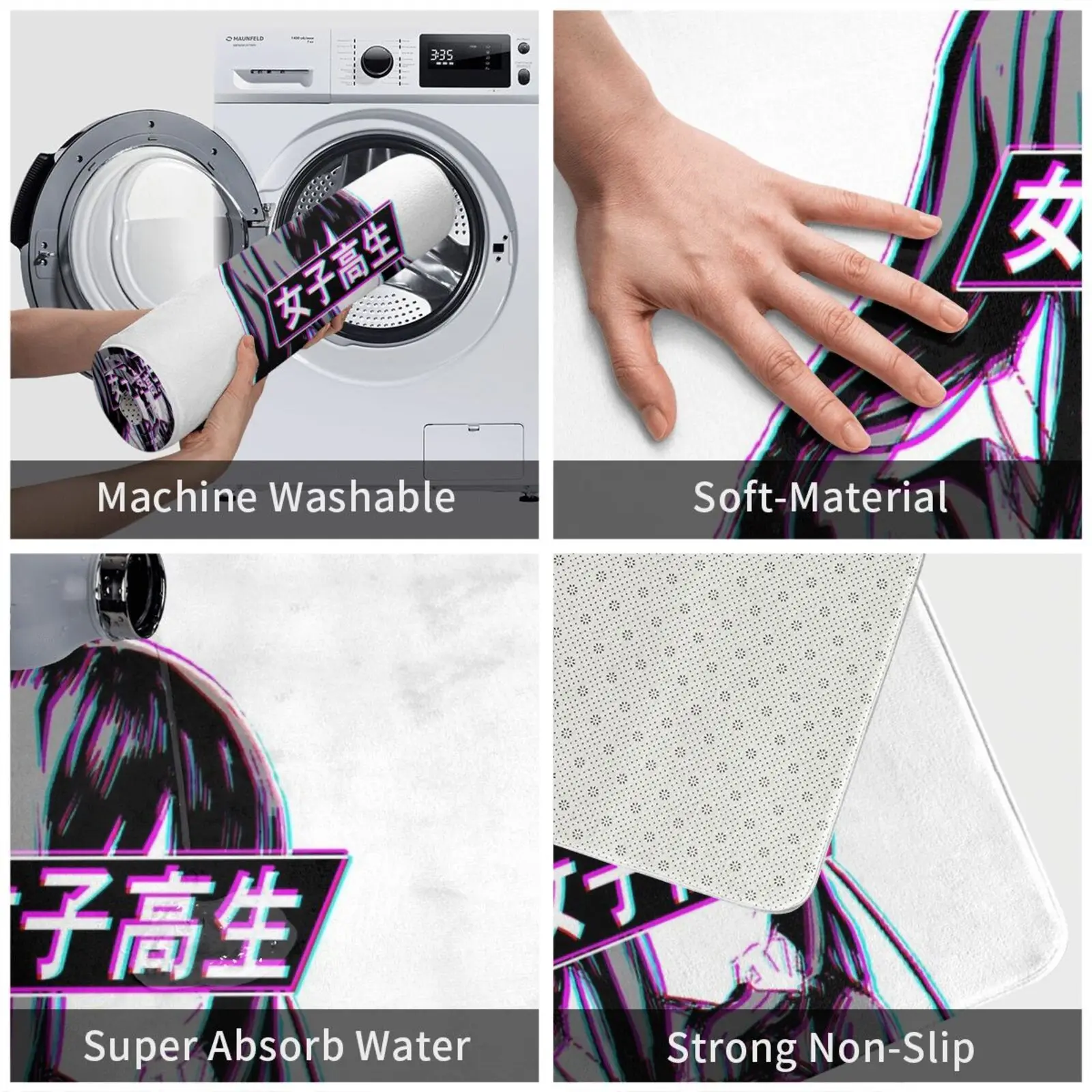 Школьница Блестящий грустный японский аниме эстетический коврик Коврик Подушка