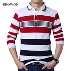 Мужская Повседневная футболка BROWON, белая и красная полосатая футболка с длинным рукавом и отложным воротником для фитнеса, одежда в полоску на осень
