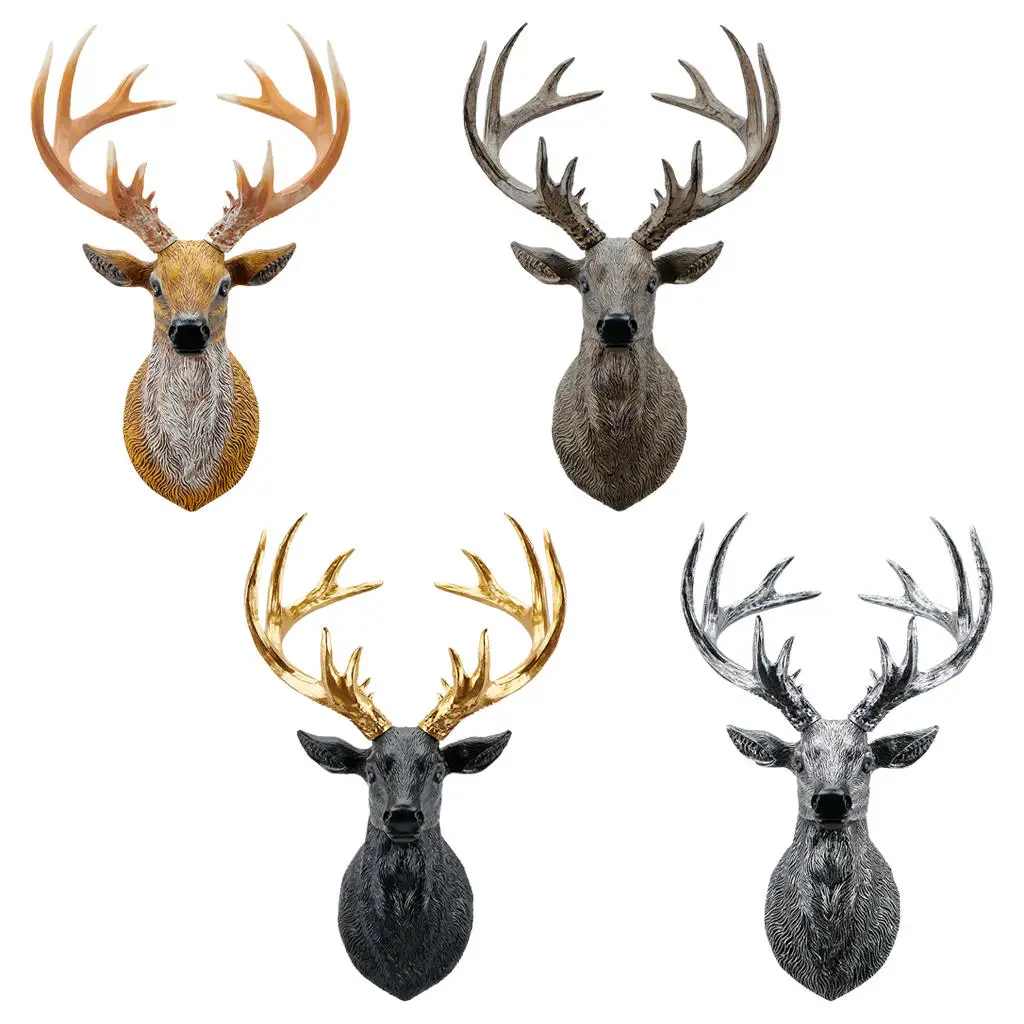 

Deer Head Statue Figurines Sculpture Wall Mount Ornament for Bedroom Christmas Gift