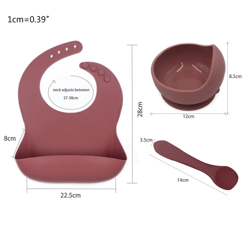 

3Pcs Baby Tableware Set Newborn Silicone Bibs+Dinner Plate Bowl+Spoon Dishes Set 3XUC