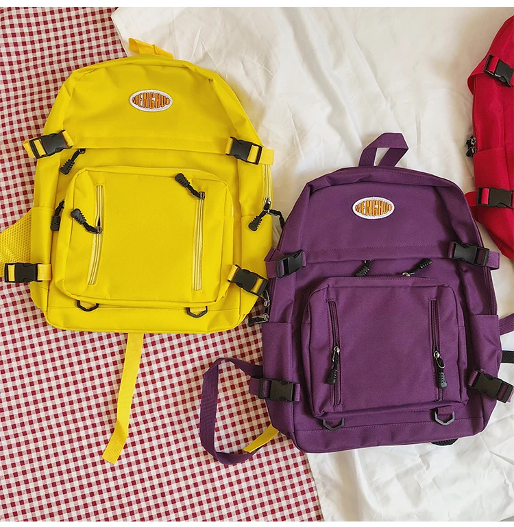 

WZ204 Large-capacity cool backpack female couple backpack port style Harajuku street shooting student schoolbag