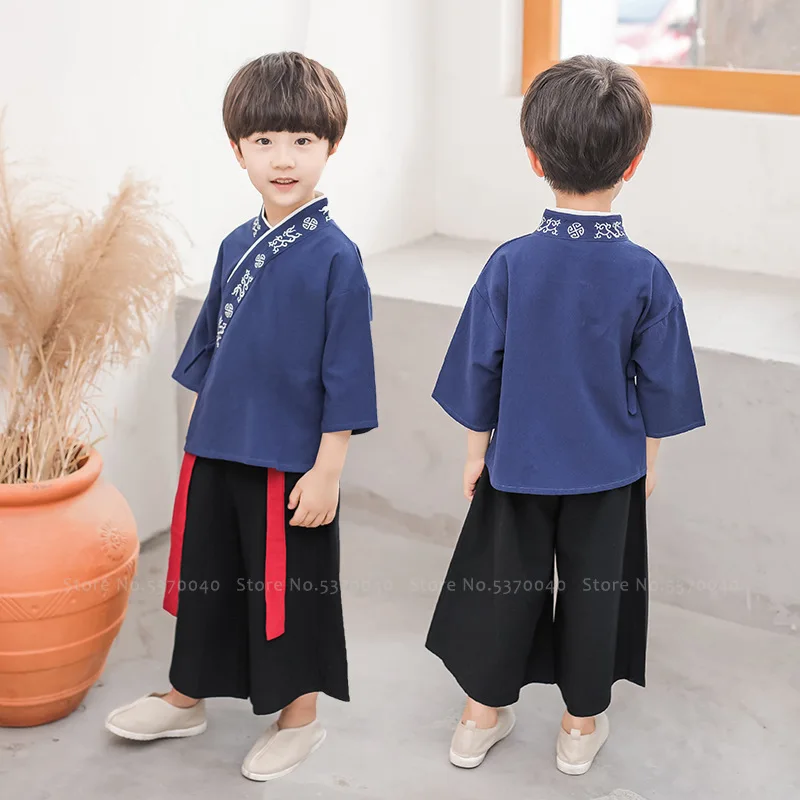 Детский костюм для мальчиков в стиле ретро Китайская традиционная одежда ханьфу