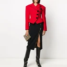 Уличная мода 2021, дизайнерский пиджак, Женский облегающий красный короткий Блейзер