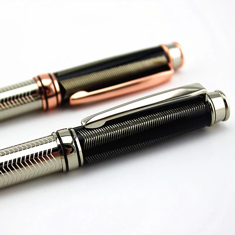 

New carving Rotating metal ballpoint pen stainless steel ball pens steel bar oil pen commercial stationery For Office Pen