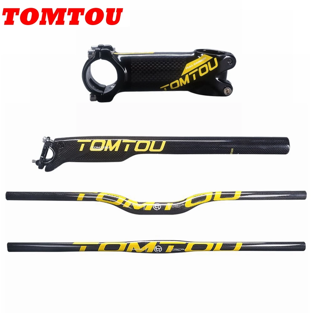 

TOMTOU Yellow Glossy 3K Carbon Fiber Mountain Bicycle Handlebar + Seat Post + Stem Cycling MTB Bike Bars Sets - TS6T39