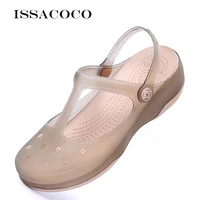 issacoco summer womens wedge platform jelly beach sabot transparent shoes sandals for girls sanitary clogs woman medical hoof