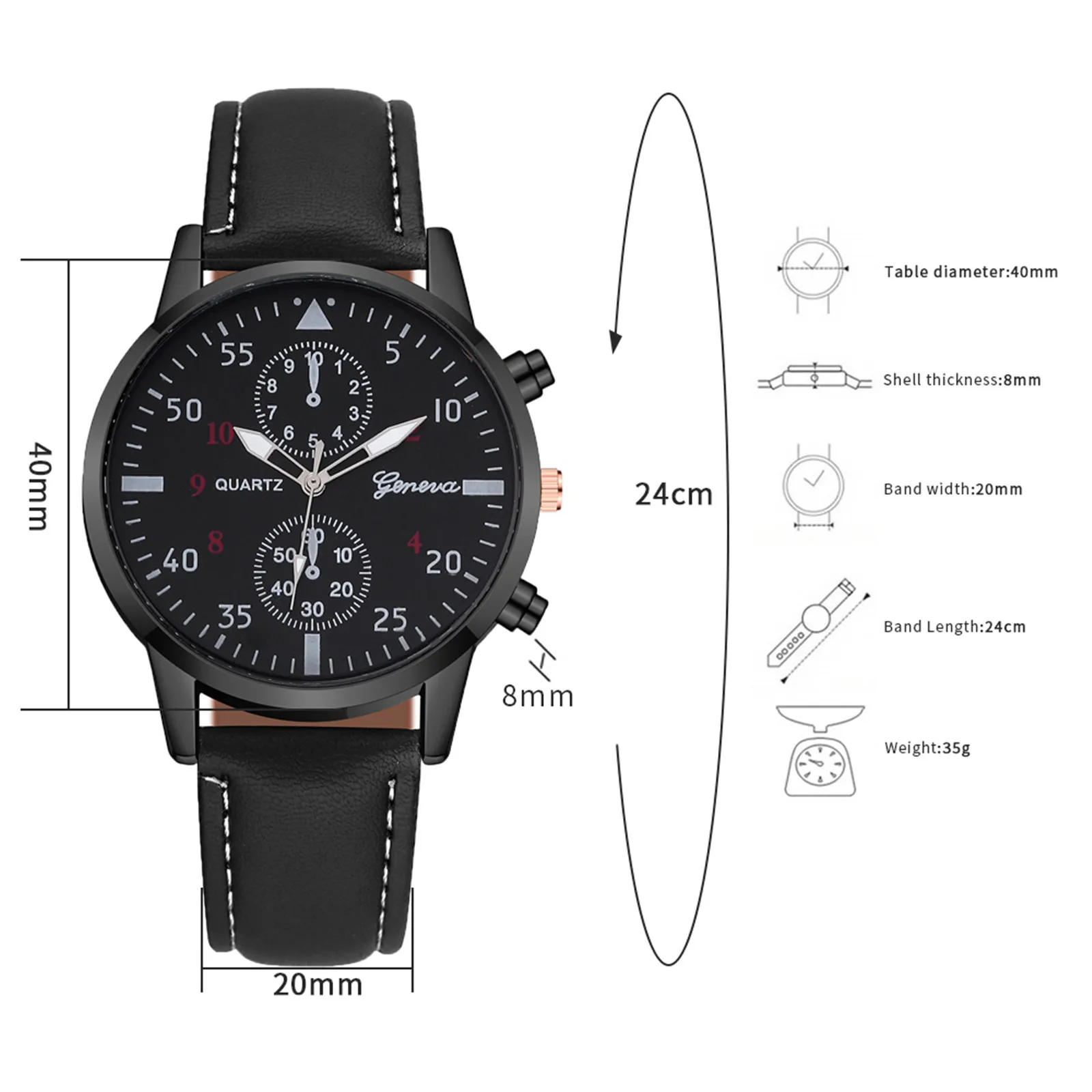 

Geneva Men's Business Quartz Watches Double Eyes Dial Leather Band Clock Wrist Watch For Men Relogio Masculino F3
