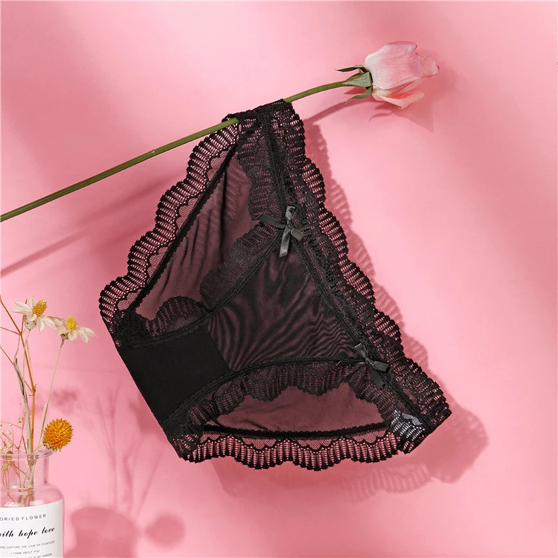 

New Sexy Transparent Mesh Women Panties Seamless Low Waist Briefs Solid Color Ruffle Panties Breathable Thin Women Underwear