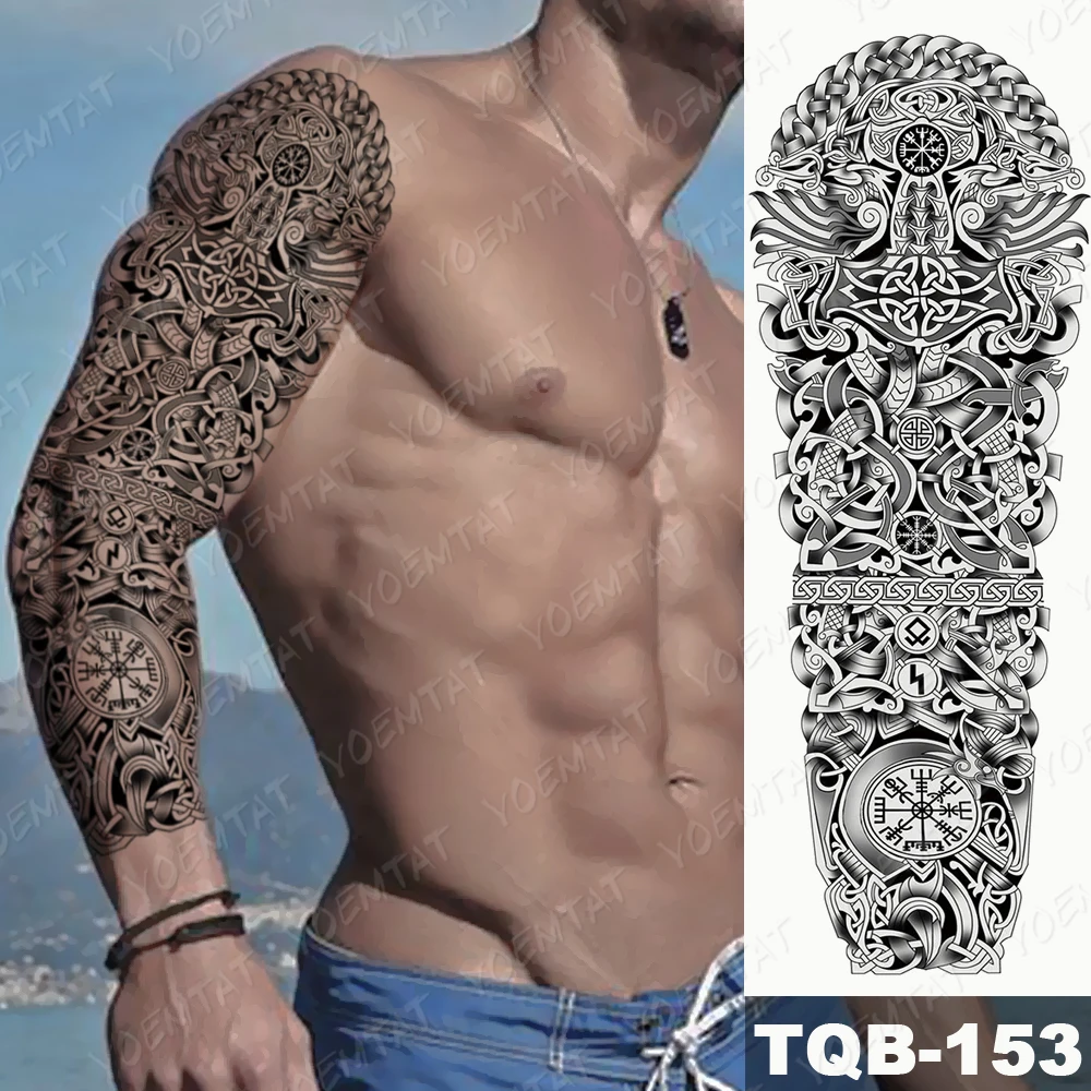 

Large Arm Sleeve Tattoo Clock Rose Cross Dragon Waterproof Temporary Tatto Sticker Poker Lion Body Art Full Fake Tatoo Women Men