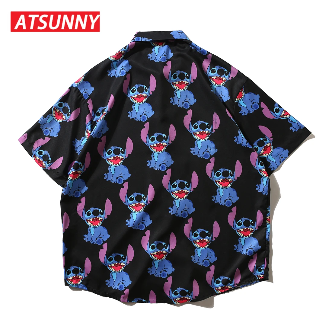 ATSUNNY Stitch Print Short Sleeve Shirt HipHop Streetwear Casual Shirt Man Summer Fashion Hawaiian Shirts Tops