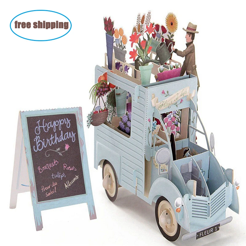 3D всплывающий цветок автомобиля поздравительная открытка на день рождения
