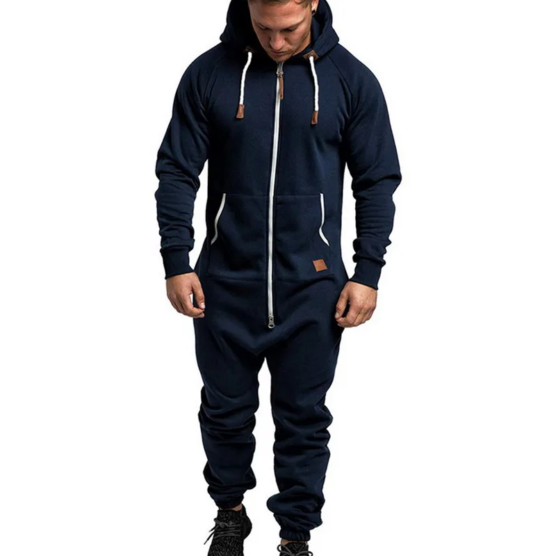 navy blue 2 MJARTORIA, Мужская цельная Пижама Gar, спортивный костюм на молнии с капюшоном, мужской комбинезон с камуфляжным принтом, уличная одежда, комбинезоны - Цвет: navy blue 2