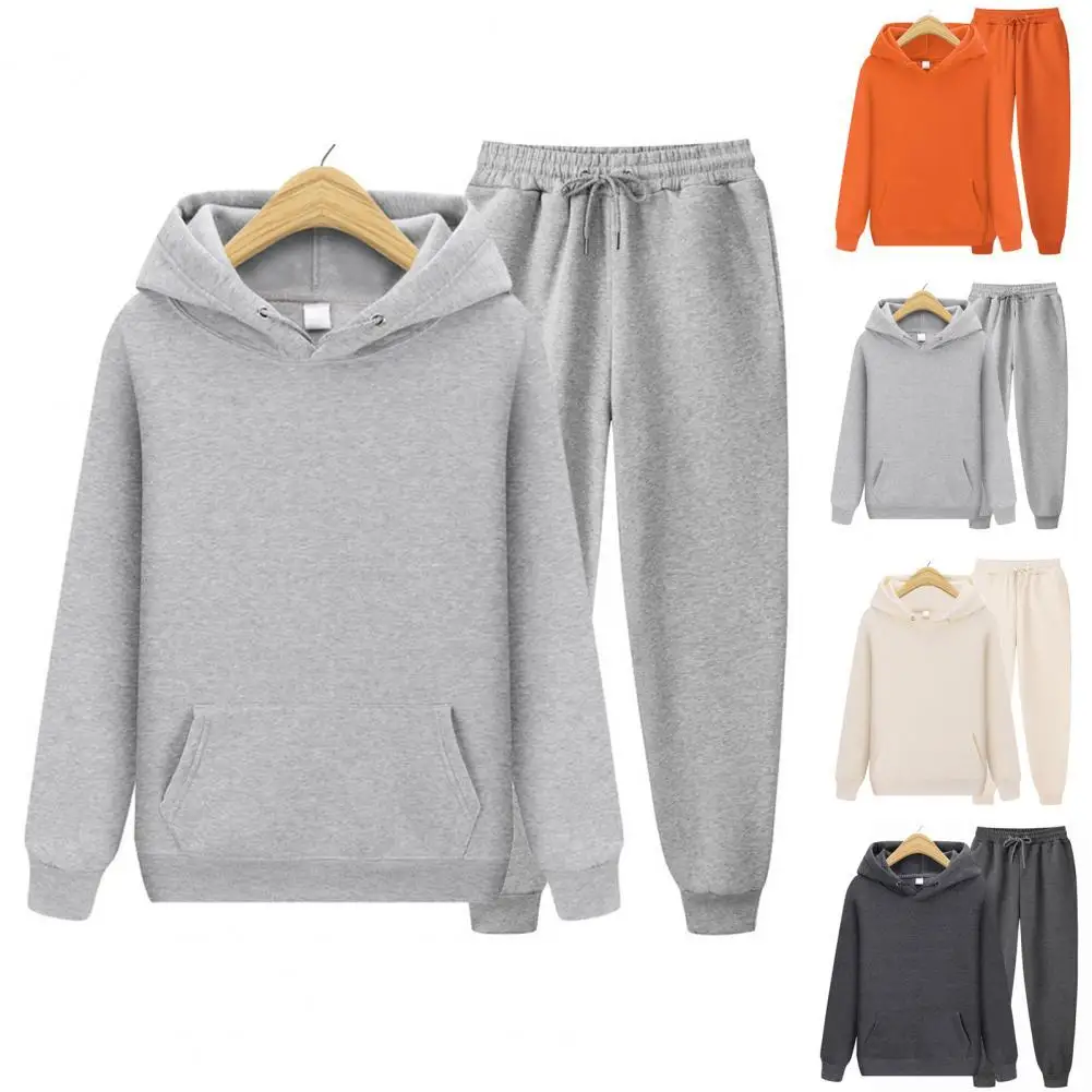 

Спортивные костюмы 3XL для женщин, комплект из двух предметов, толстовка с капюшоном и брюки, однотонная мужская и женская повседневная одежд...