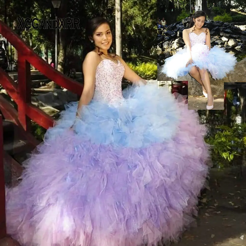 Платья цвета радуги в двух стилях Quinceanera 2020 Съемная юбка милые 15 16 платья для дня