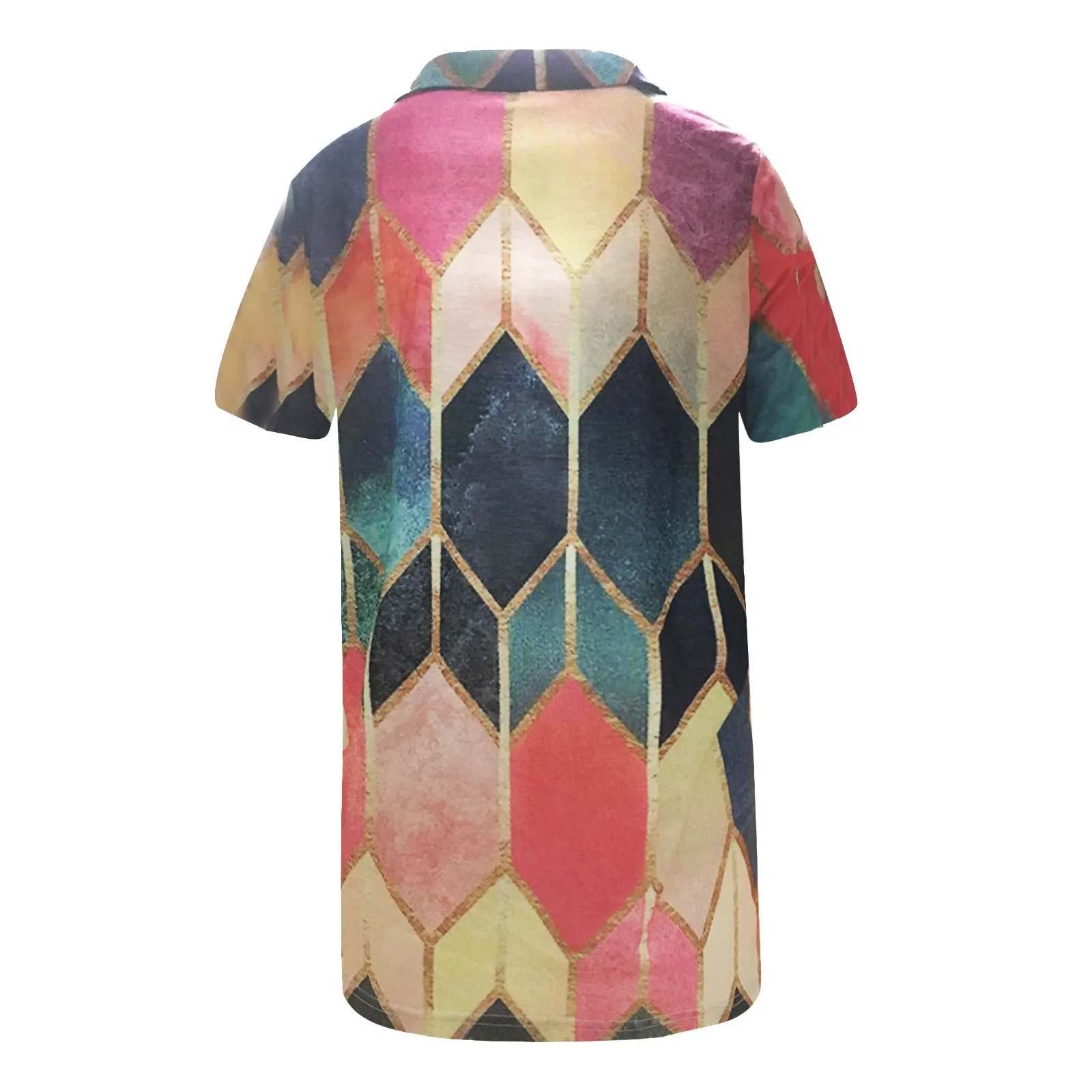 

2021 Summer Women Rhombus Print T-Shirt Vintage Geometry Graphic Tees Short Sleeve V-Neck Tops Female Streetwear Camiseta A40