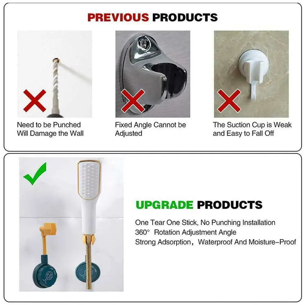 

1 Pcs 360 Degree Rotary Bathroom Punch-free Shower Head Bracket Adjustable Suction Cup Mount Holder Shower Stand Nozzle Hanger
