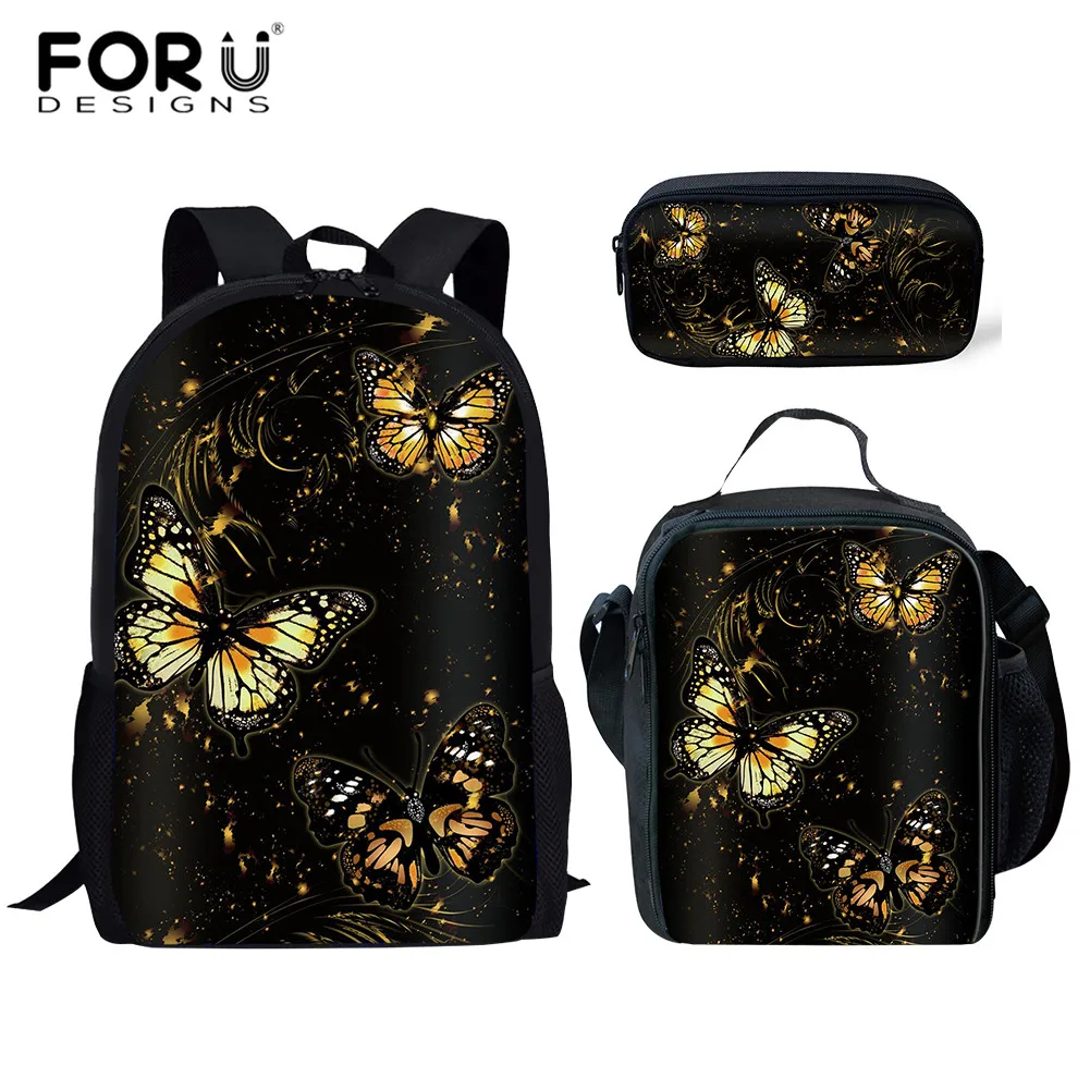 FORUDESIGNS/детей школьные сумки 3D Красота бабочка животный принт 3 шт./компл. Детские рюкзаки для девочек Для женщин школьный рюкзак, школьный рюкзак - Цвет: HME1701CGK