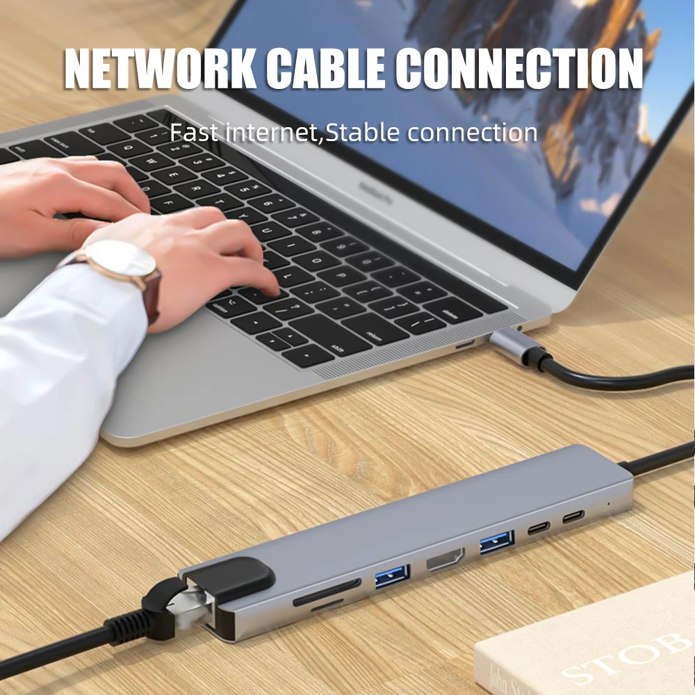 

Anmck USB C Hub For Laptop Adapter PC Computer PD Charge 8 Ports Dock Station RJ45 HDMI TF/SD For Macbook Air Usb C Splitter