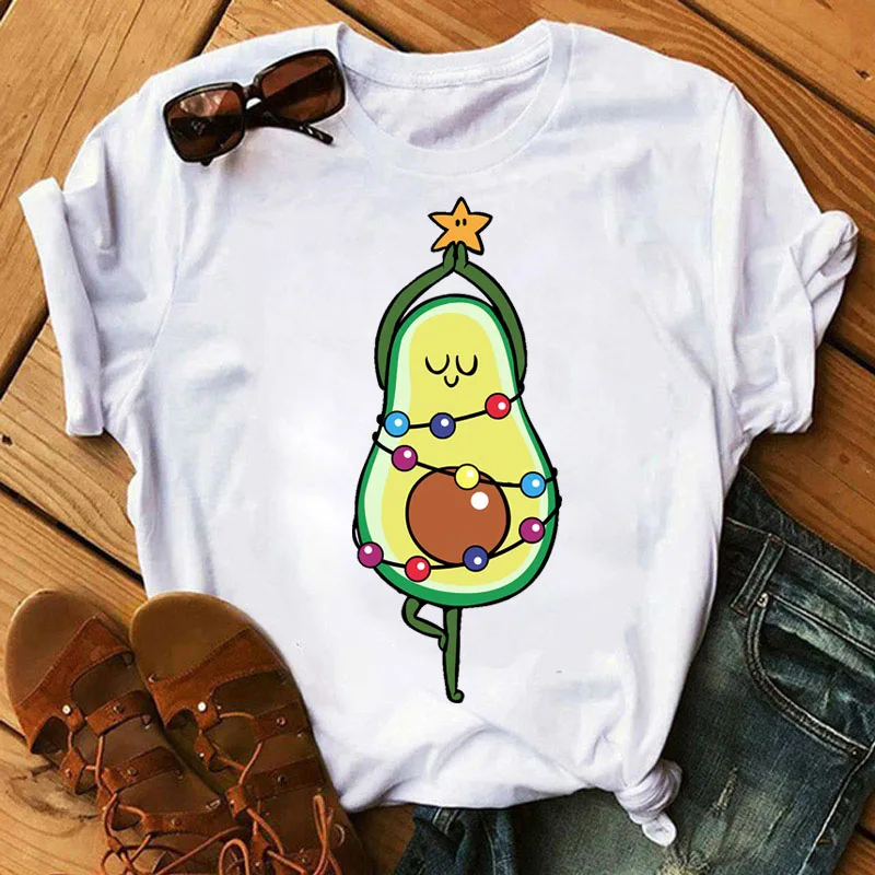 

Kawaii Cartoon Avocado T-shirt Fashion Women T Shirt Casual Funny Avocado Graphic Tops Female Tee Summer Women T-shirts Tops