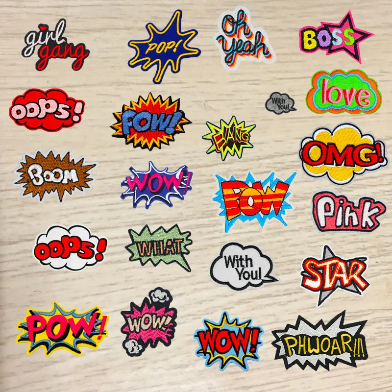 

POW Explosion Letters Patches Iron on Patch Embroidered Patches for Clothing Sewing Sticker Decor Backpack Jackets Patch